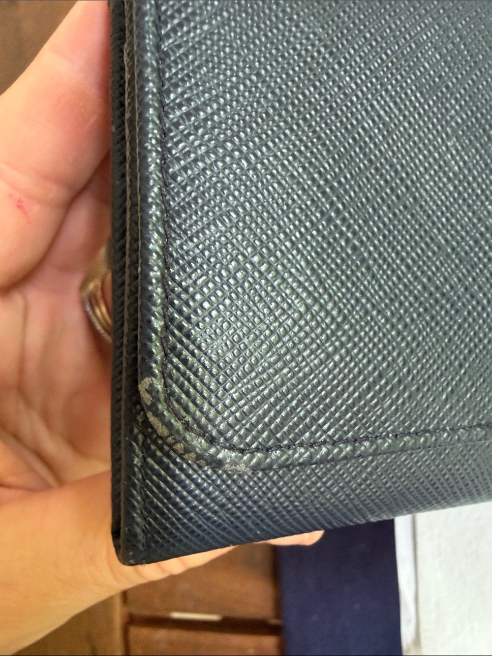 Prada Navy Blue Baltico Saffiano Leather Continental Wallet with Gold Logo - Picture 15 of 16